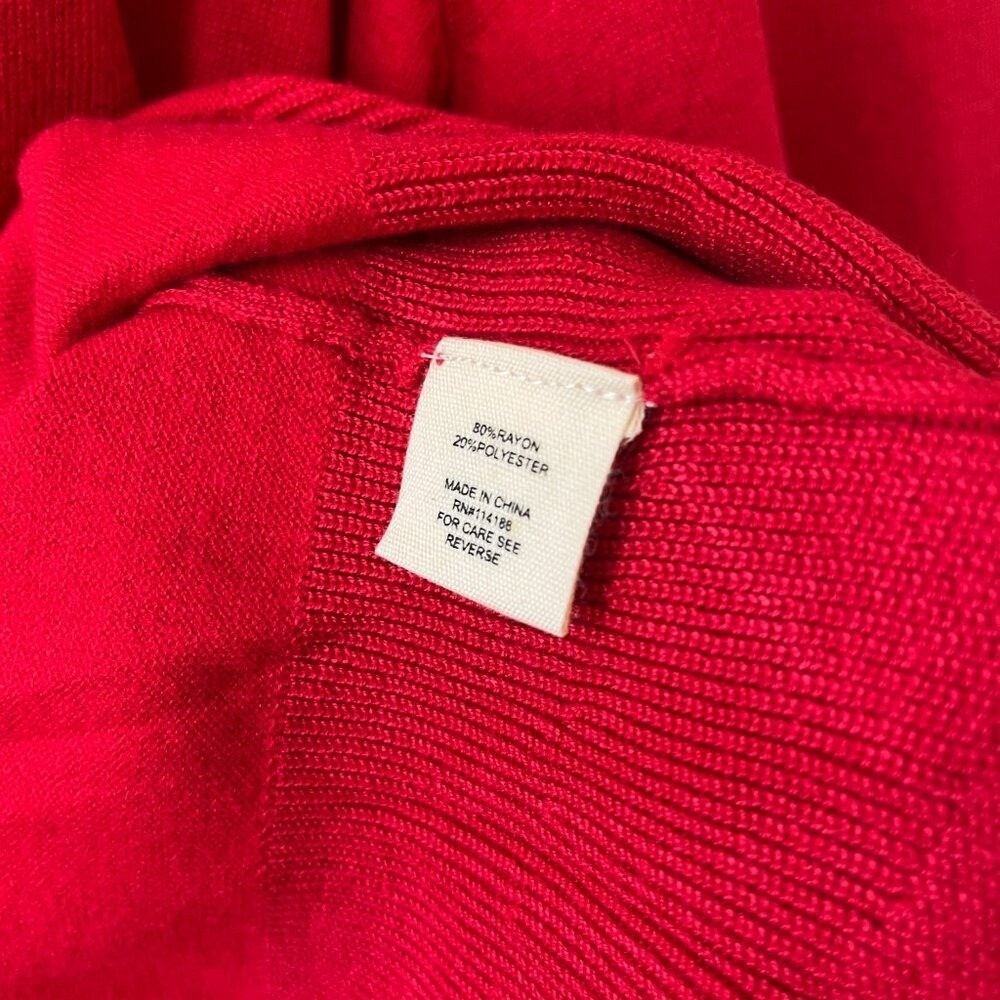Dressbarn Sz M Front Side Knot Knit Red Cardigan Sweater Open Stretch - Picture 7 of 7